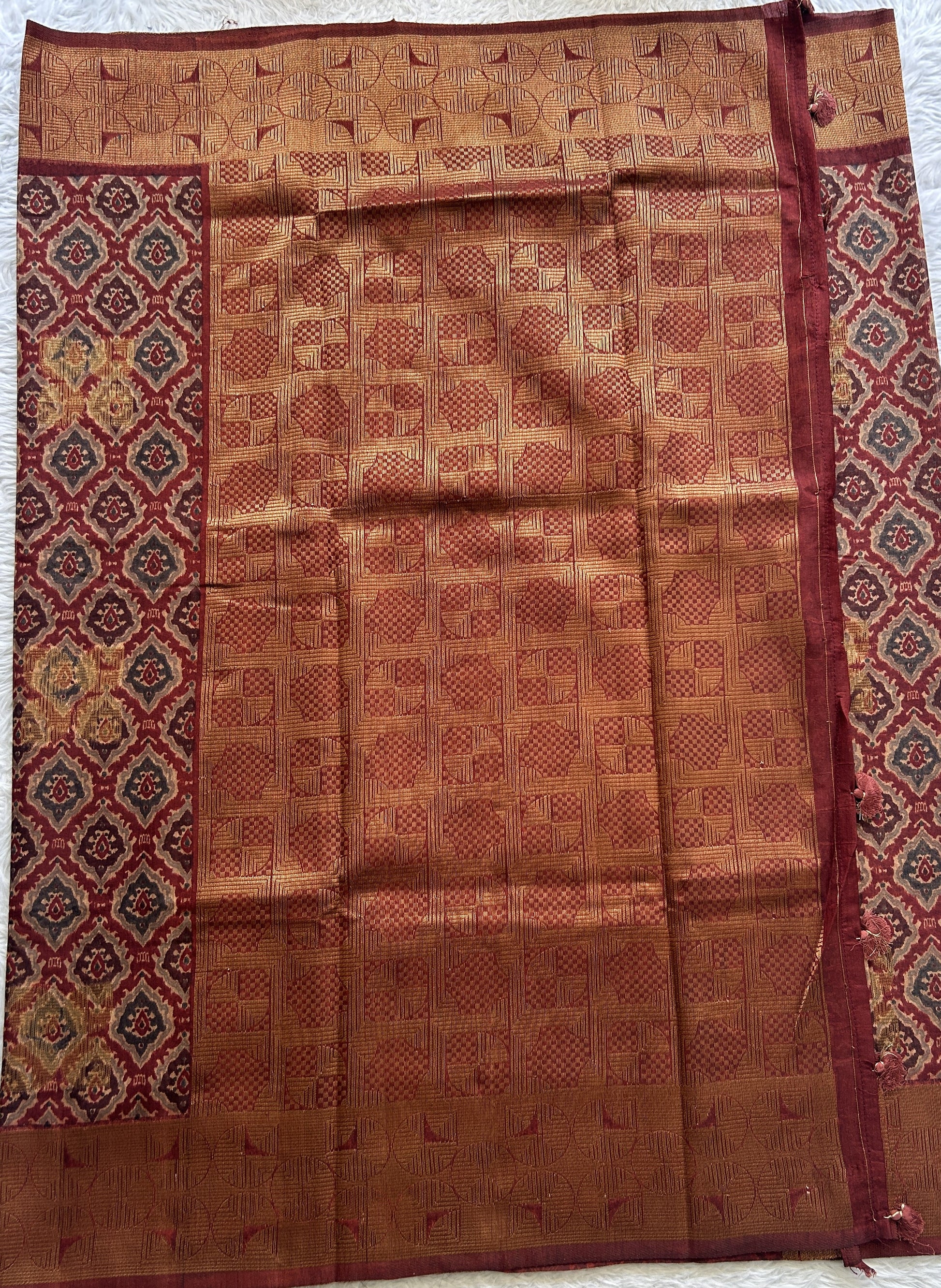 Maheshwari Chanderi Cotton Saree Maroon Colored Complemented with a Zari Border. - Sampradaya Designer Studio