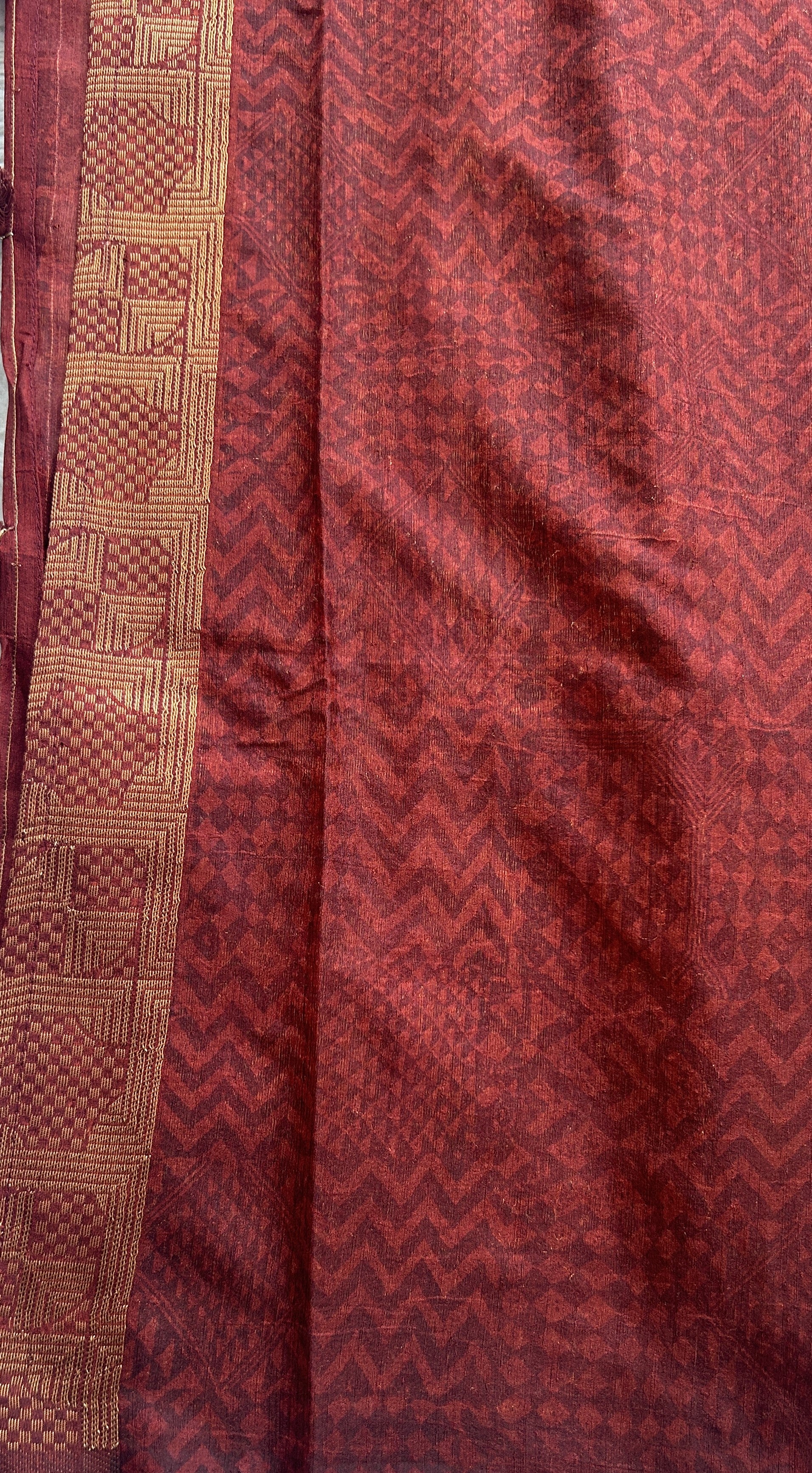 Maheshwari Chanderi Cotton Saree Maroon Colored Complemented with a Zari Border. - Sampradaya Designer Studio