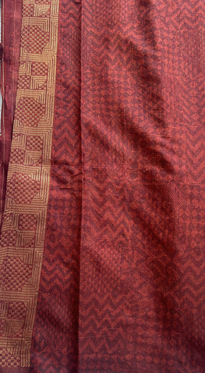 Maheshwari Chanderi Cotton Saree Maroon Colored Complemented with a Zari Border. - Sampradaya Designer Studio