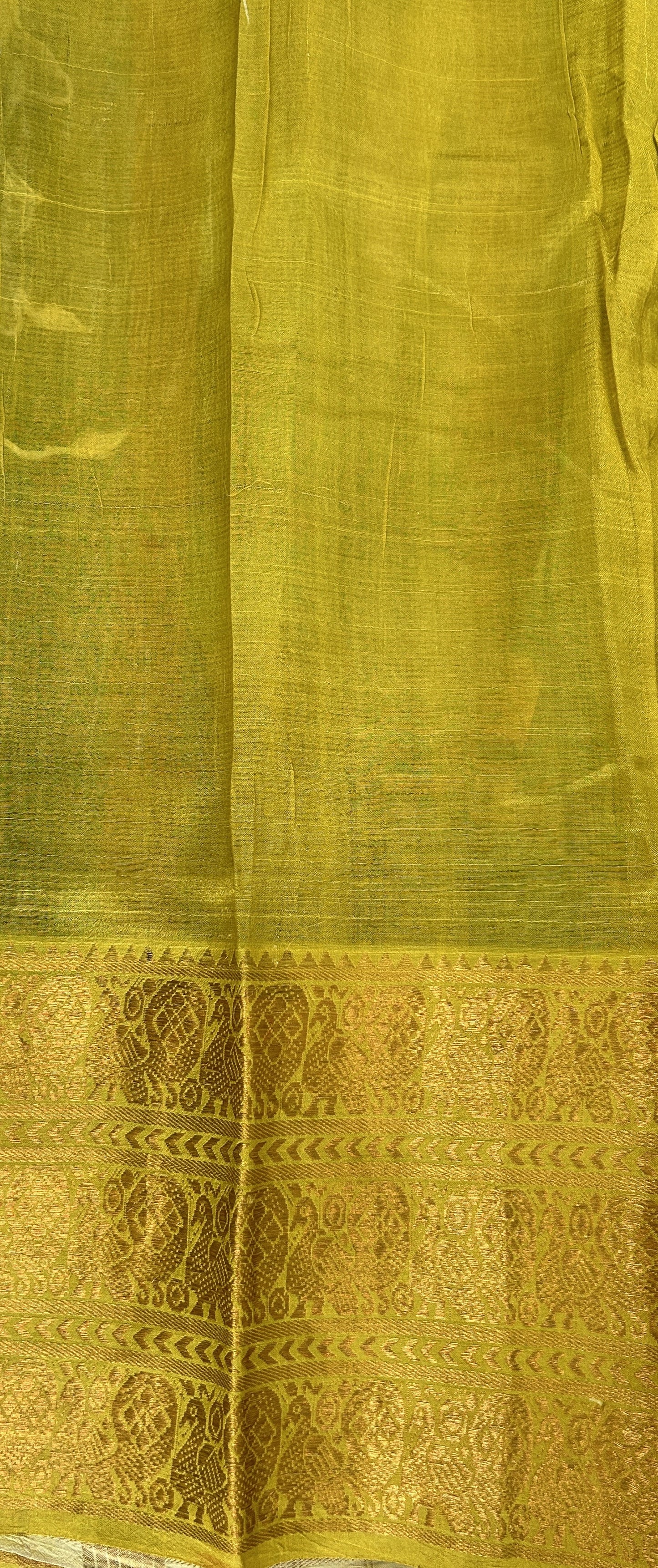 Mangalagiri Pattu Digital Print Saree Dark Bottle Green colored Saree complemented with a Yellowish Green Colored Mangalagiri Border - Sampradaya Designer Studio