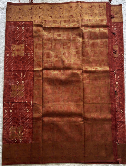 Maheshwari Chanderi Cotton Saree Rust Colored Complemented with a Zari Border. - Sampradaya Designer Studio