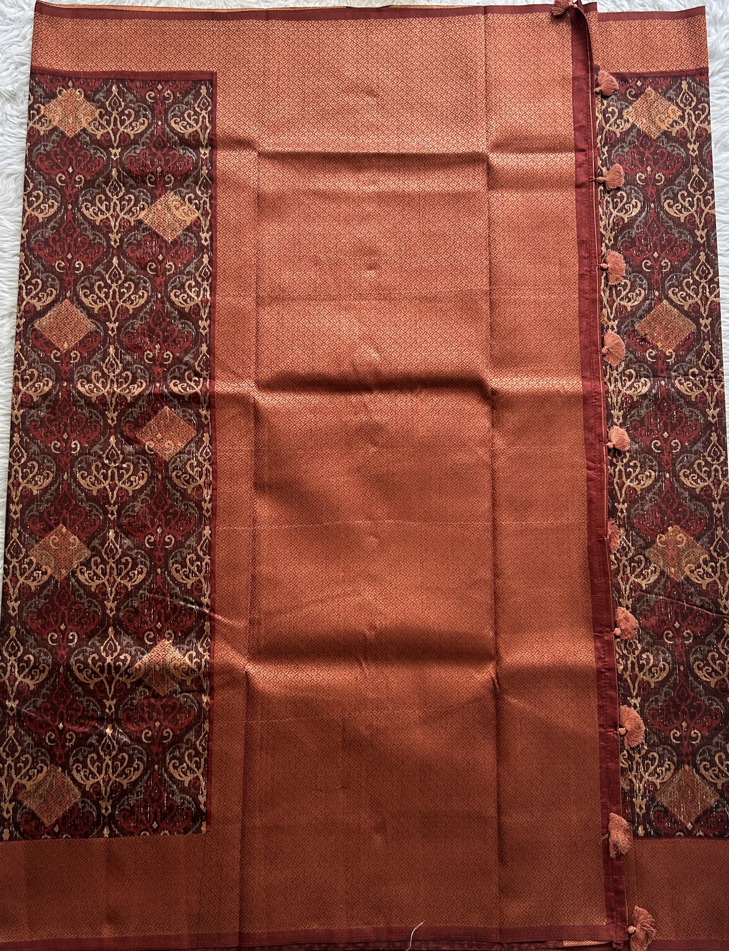 Maheshwari Chanderi Cotton Saree Brown Colored Complemented with a Zari Border. - Sampradaya Designer Studio