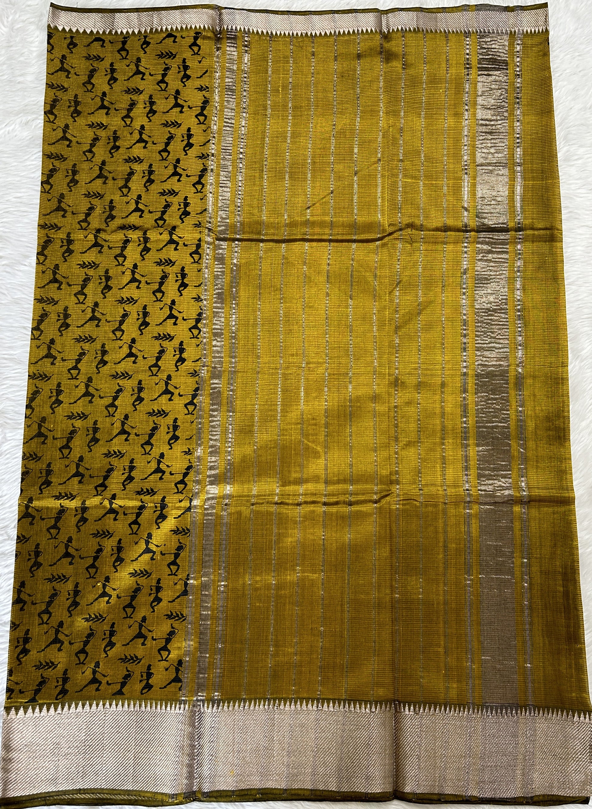 Mangalagiri Pattu Digital Print Saree Golden Yellow colored Saree complemented with a  Mangalagiri Border - Sampradaya Designer Studio