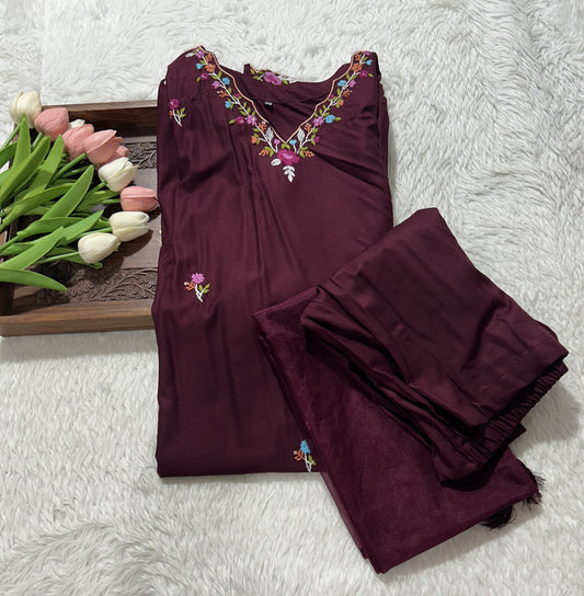 Cotton Silk Kurti Mauve Colored With a Embroidery Work . - Sampradaya Designer Studio