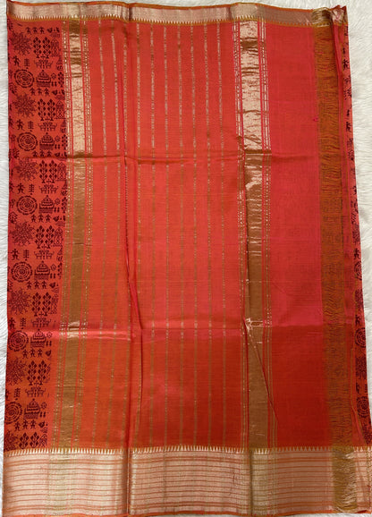 Mangalagiri Pattu Digital Print Saree Rustic Orange colored Saree complemented with a  Mangalagiri Border - Sampradaya Designer Studio