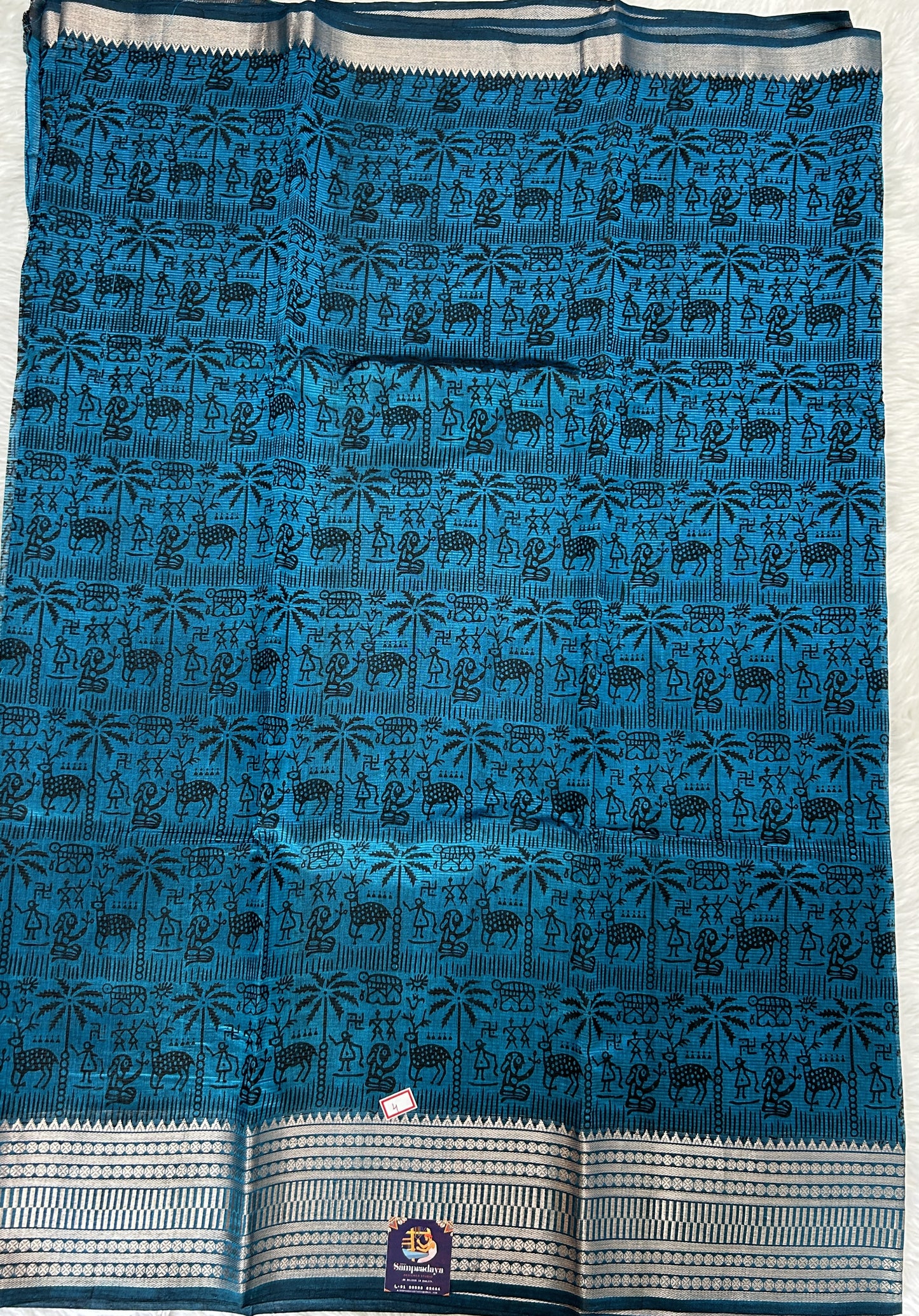 Mangalagiri Pattu Digital Print Saree Blue colored Saree complemented with a  Mangalagiri Border - Sampradaya Designer Studio