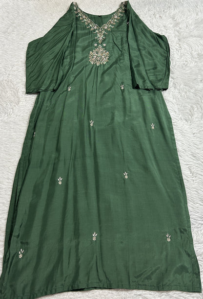 Cotton Silk Kurti Set Dark Green Colored With a Embroidery Work . - Sampradaya Designer Studio