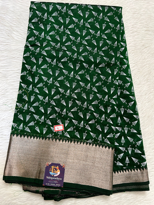 Mangalagiri Pattu Digital Print Saree Green colored Saree complemented with a Mangalagiri Border - Sampradaya Designer Studio