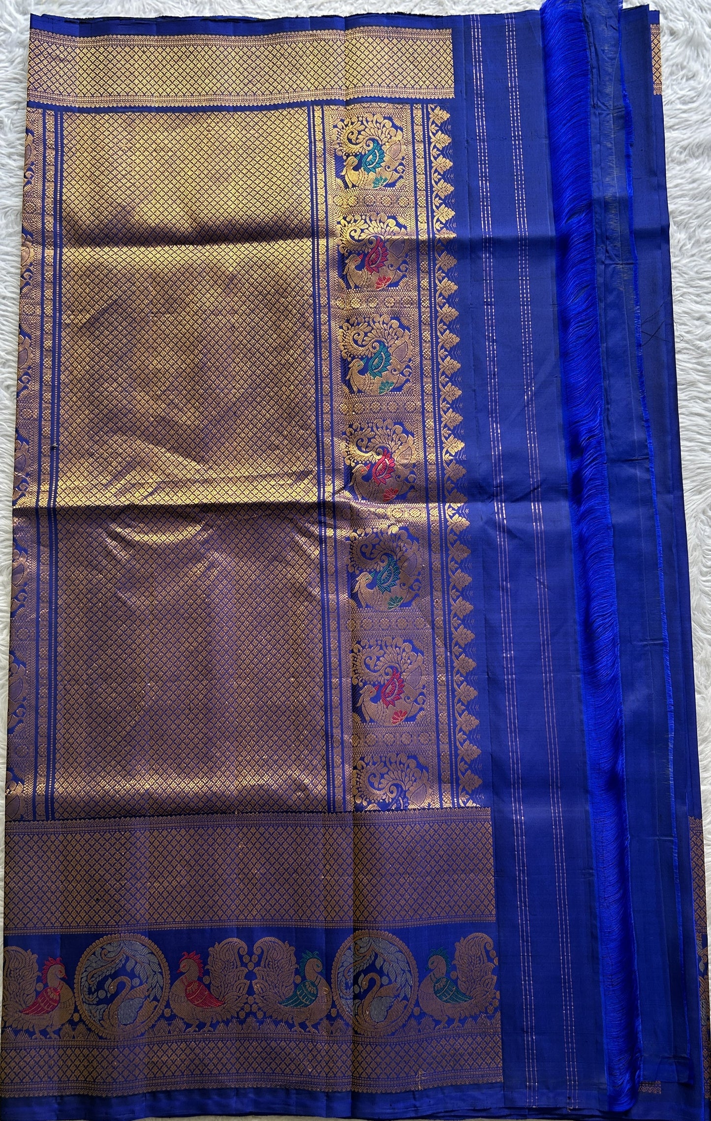 Gadwal Pattu Saree Ink Blue Colored Complemented With a Zari Border - Sampradaya Designer Studio