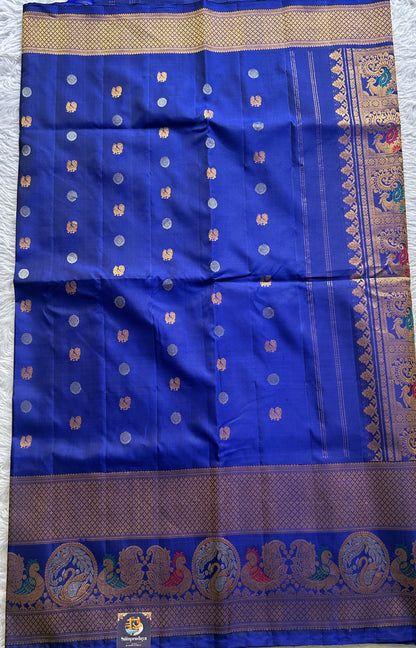 Gadwal Pattu Saree Ink Blue Colored Complemented With a Zari Border - Sampradaya Designer Studio