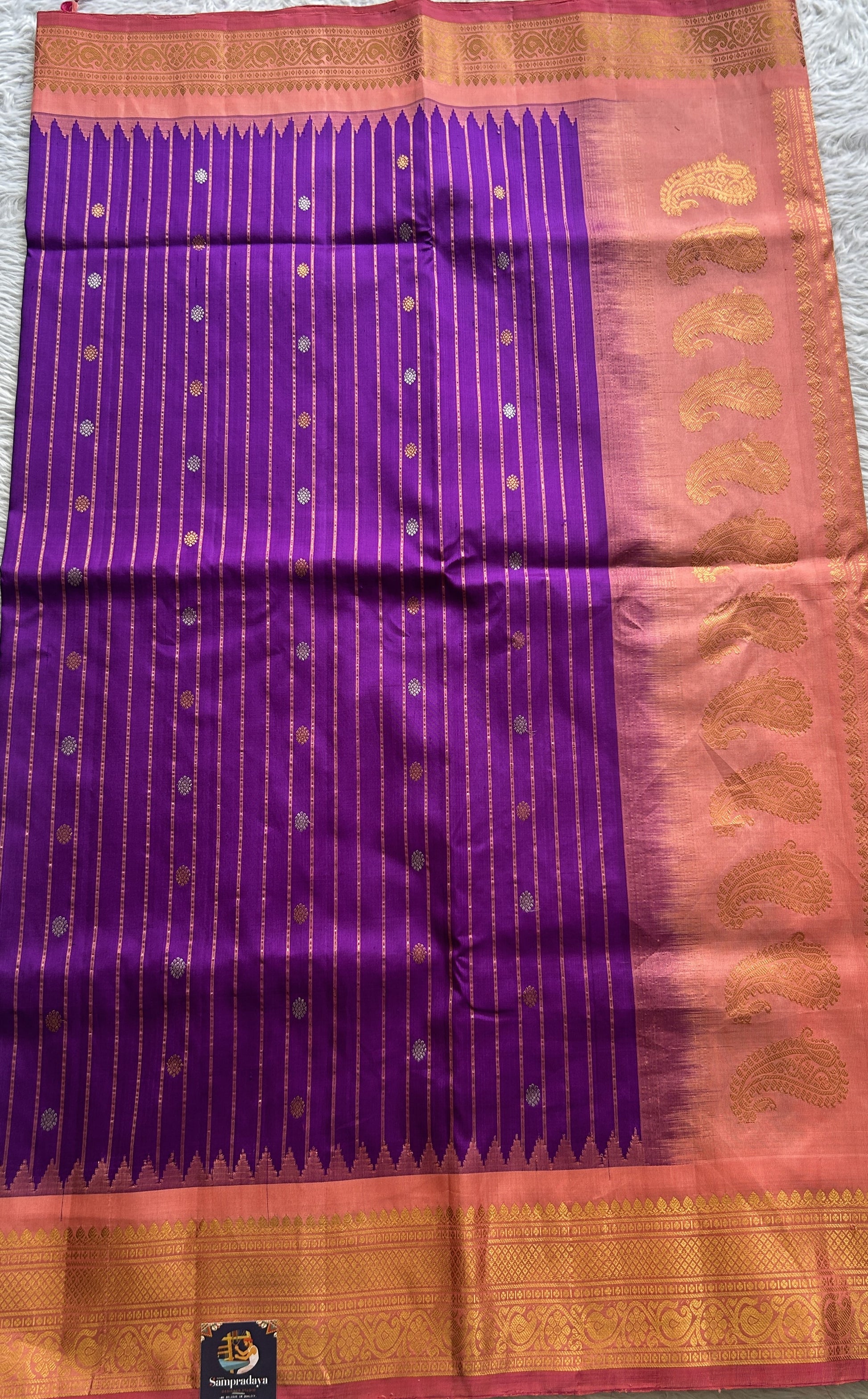 Gadwal Pattu Saree Purple Colored Complemented With a Zari Border - Sampradaya Designer Studio