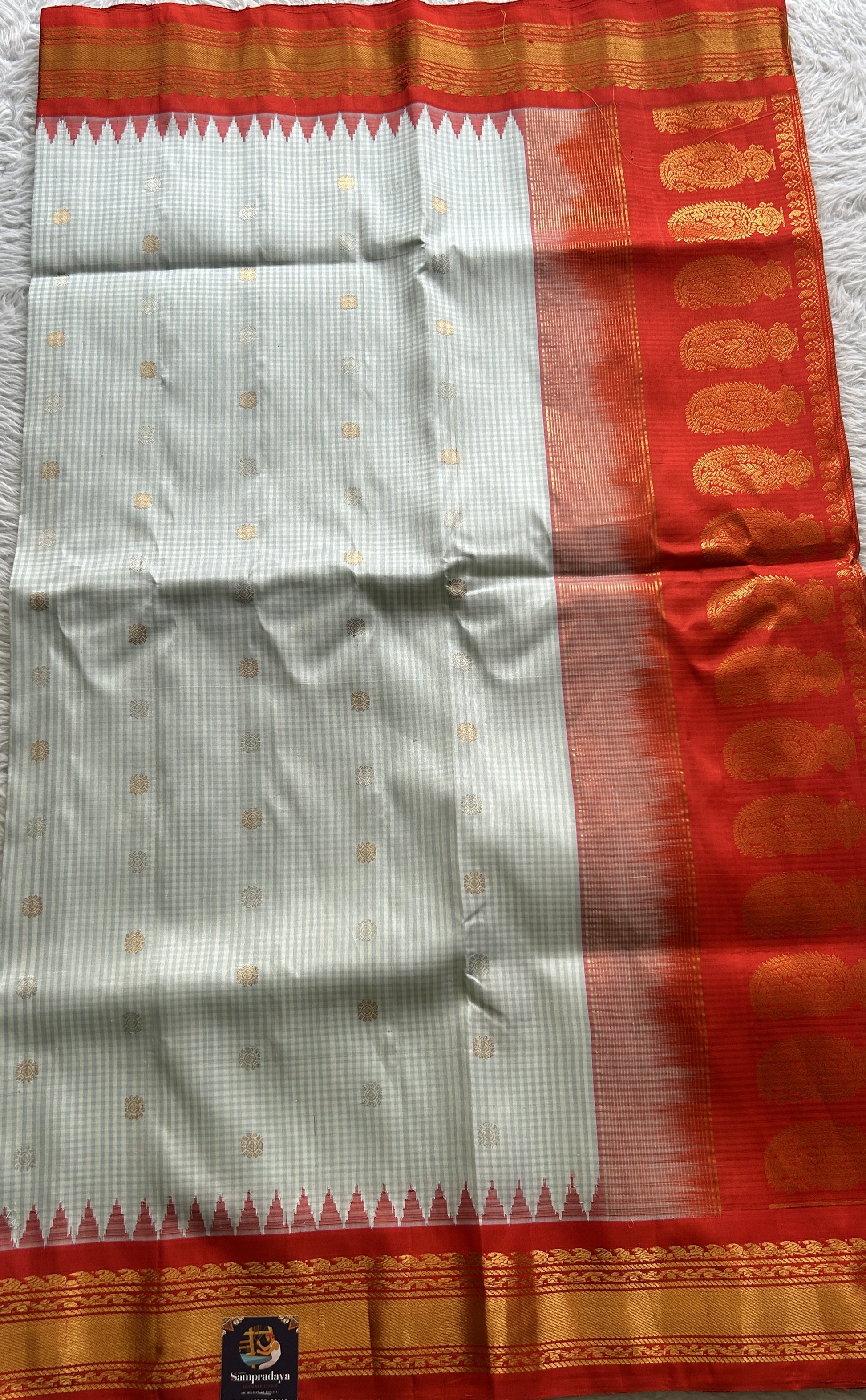 Gadwal Pattu Saree Light Blue Colored Complemented With a Zari Border - Sampradaya Designer Studio