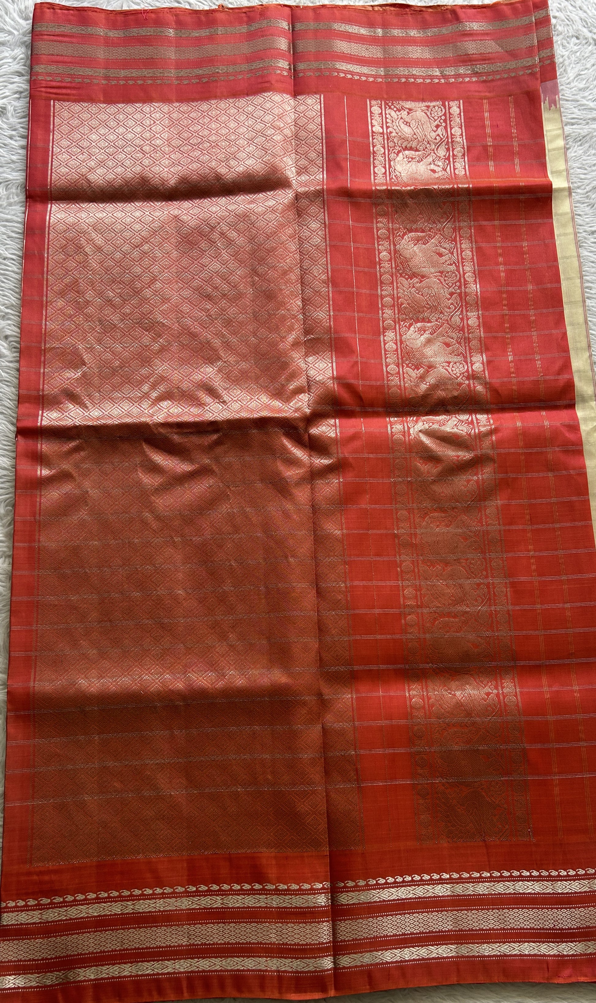 Gadwal Pattu Saree Cream Colored Complemented With a Zari Border - Sampradaya Designer Studio