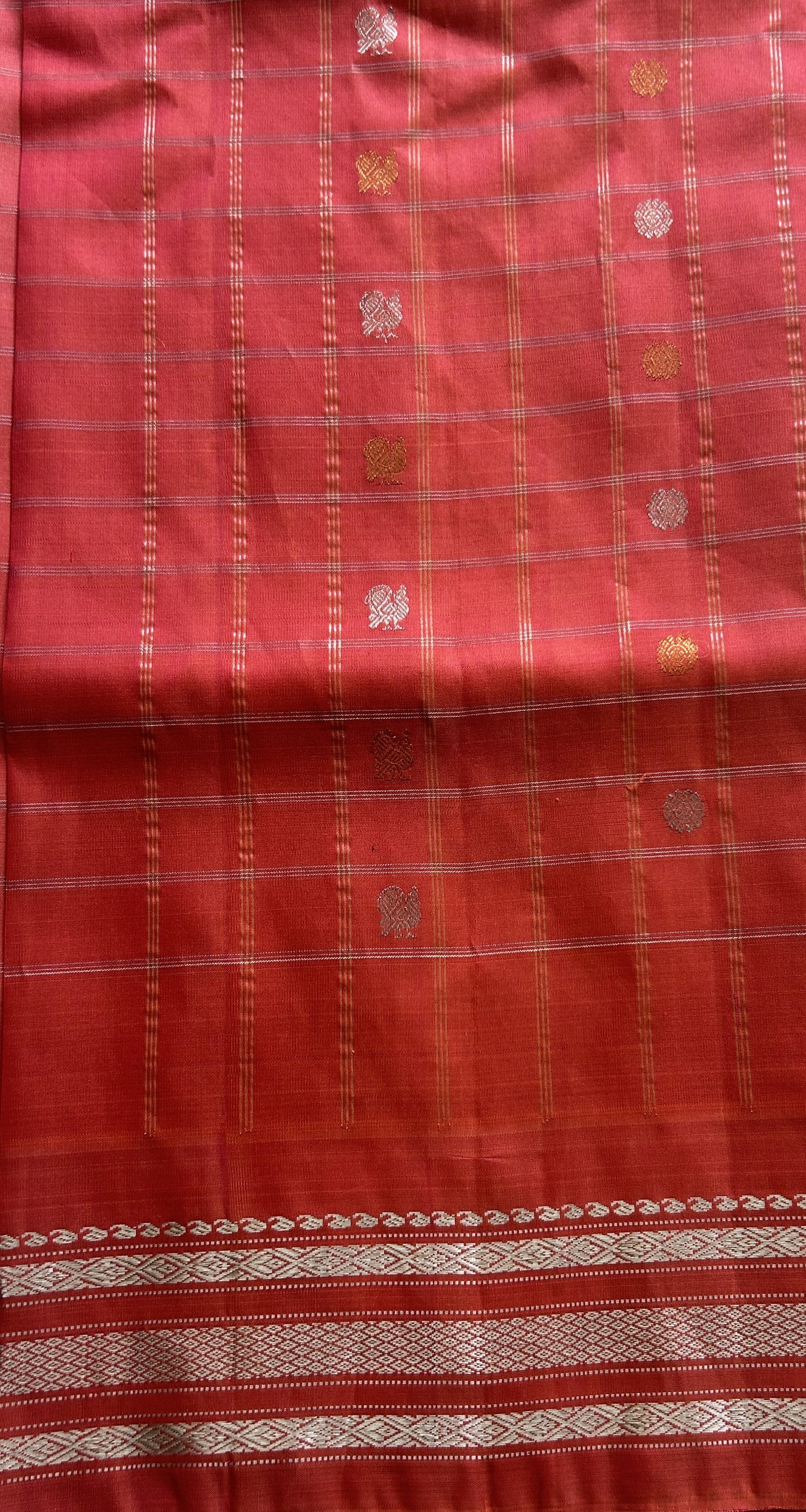 Gadwal Pattu Saree Cream Colored Complemented With a Zari Border - Sampradaya Designer Studio