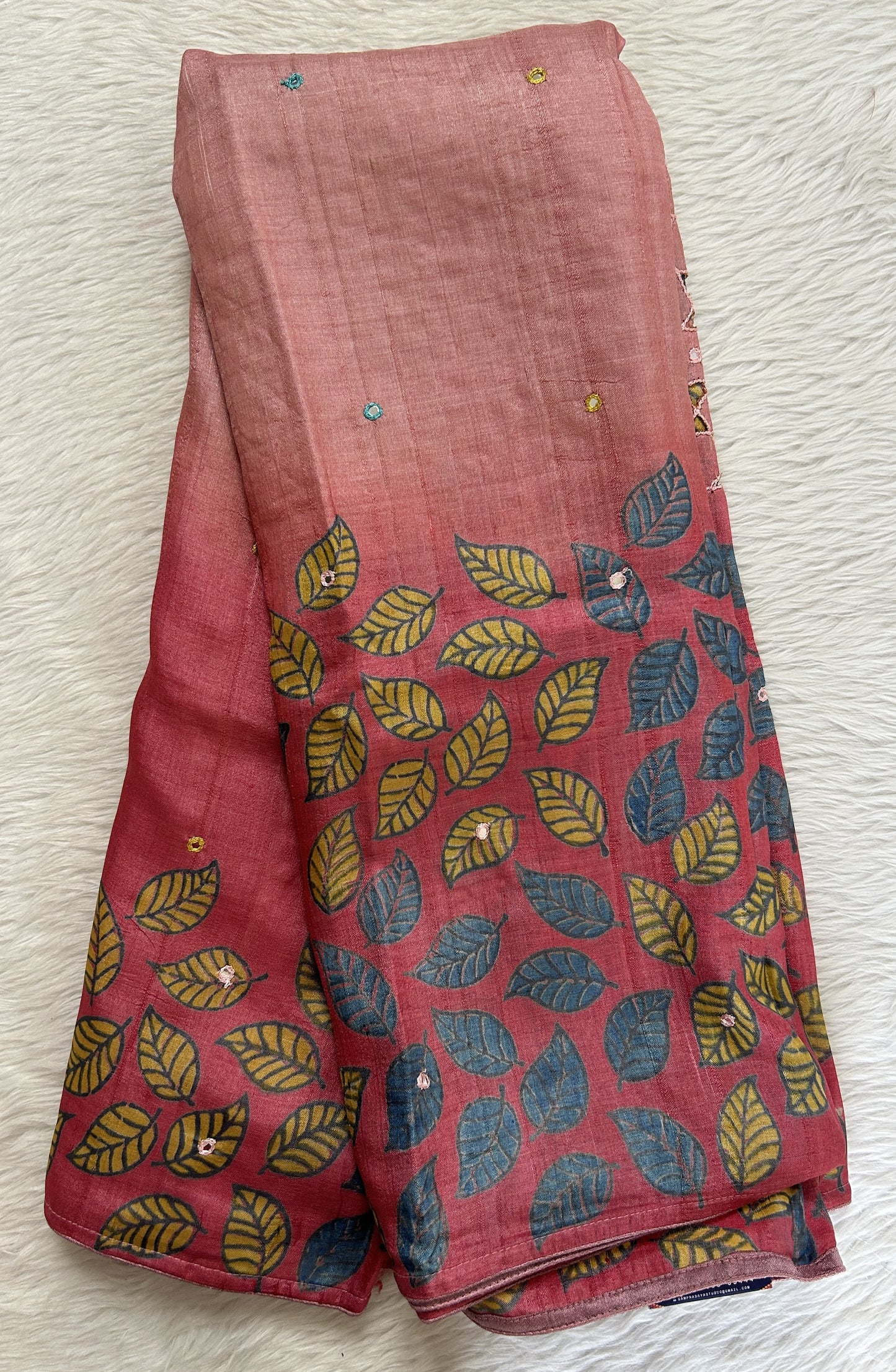 Tussar Silk Saree Light Pink colored complemented with a borderless Saree. - Sampradaya Designer Studio