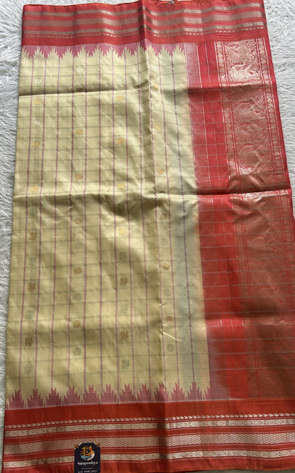 Gadwal Pattu Saree Cream Colored Complemented With a Zari Border - Sampradaya Designer Studio