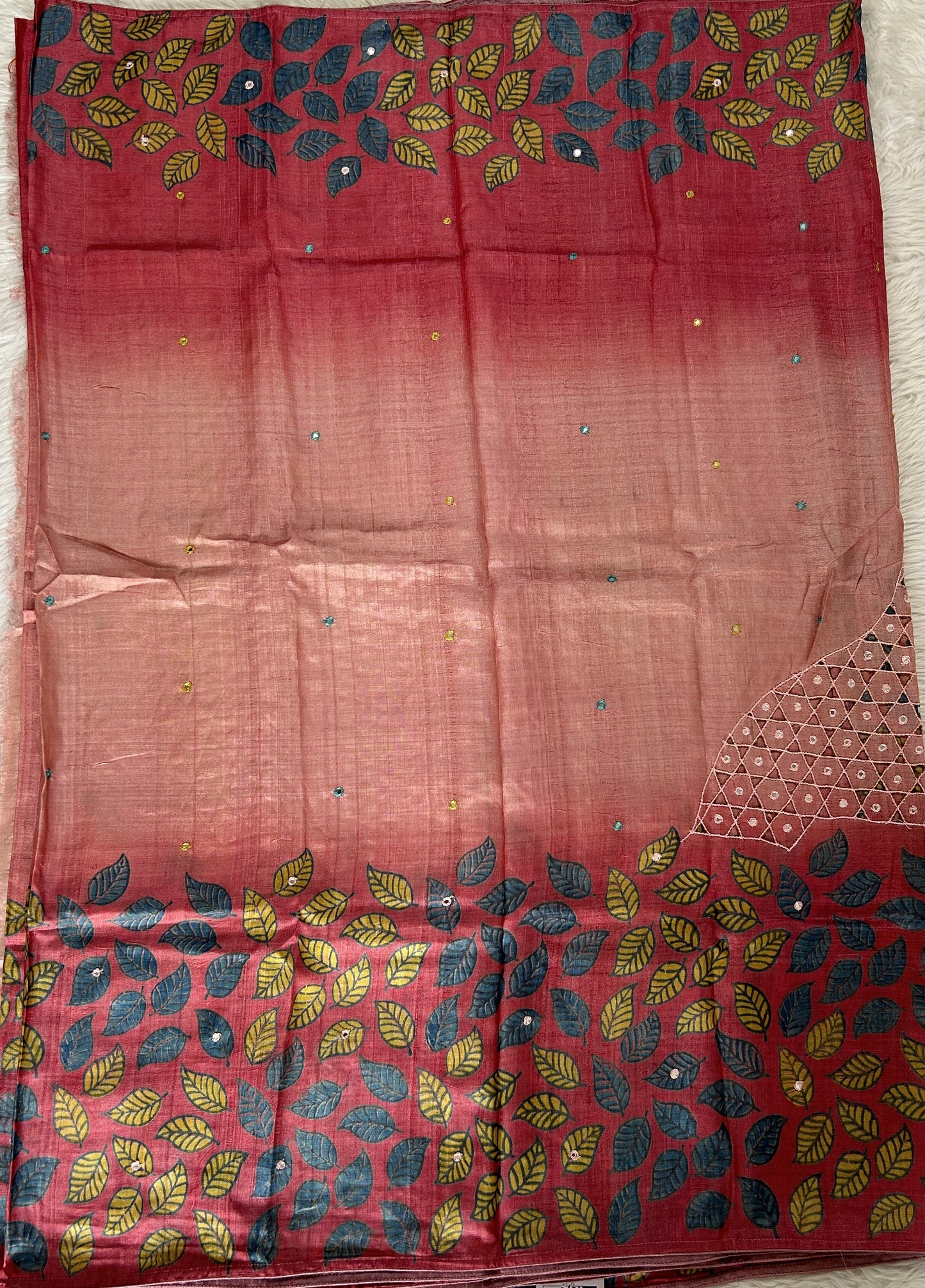 Tussar Silk Saree Light Pink colored complemented with a borderless Saree. - Sampradaya Designer Studio