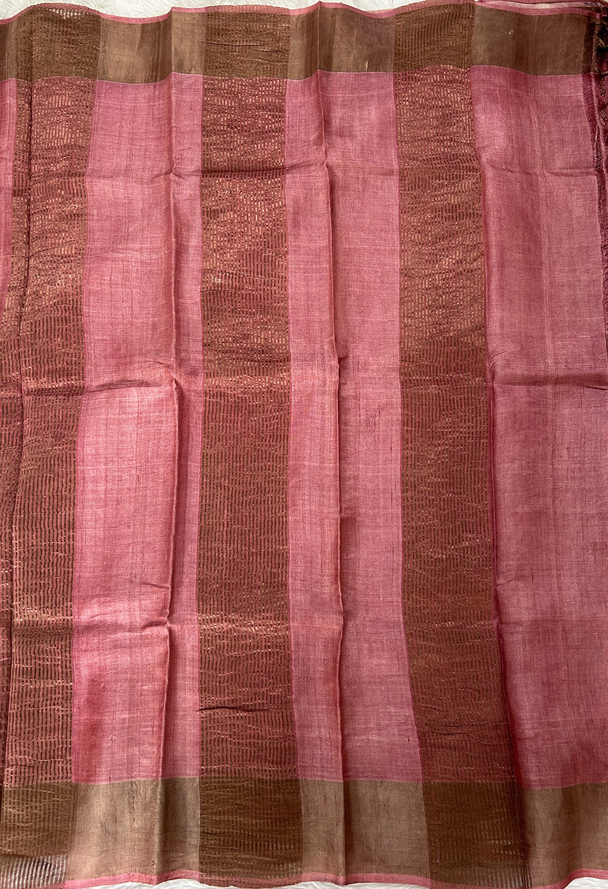 Tussar Silk Saree Cream colored complemented with a Onion Pink Color Plain border. - Sampradaya Designer Studio