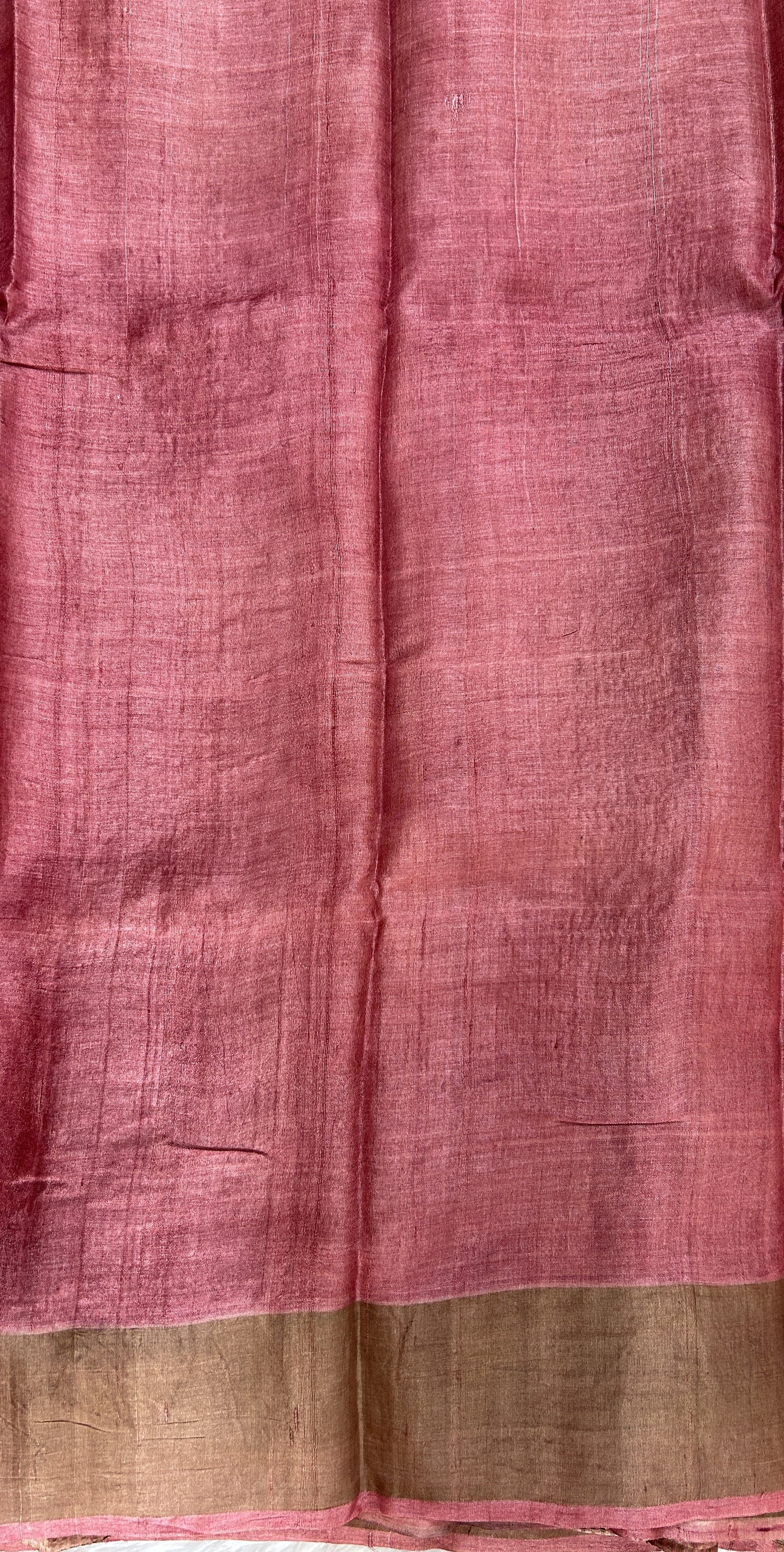 Tussar Silk Saree Cream colored complemented with a Onion Pink Color Plain border. - Sampradaya Designer Studio