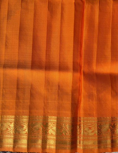 Gadwal Silk Saree Sea Green Colored Complemented With a Orange Zari Border