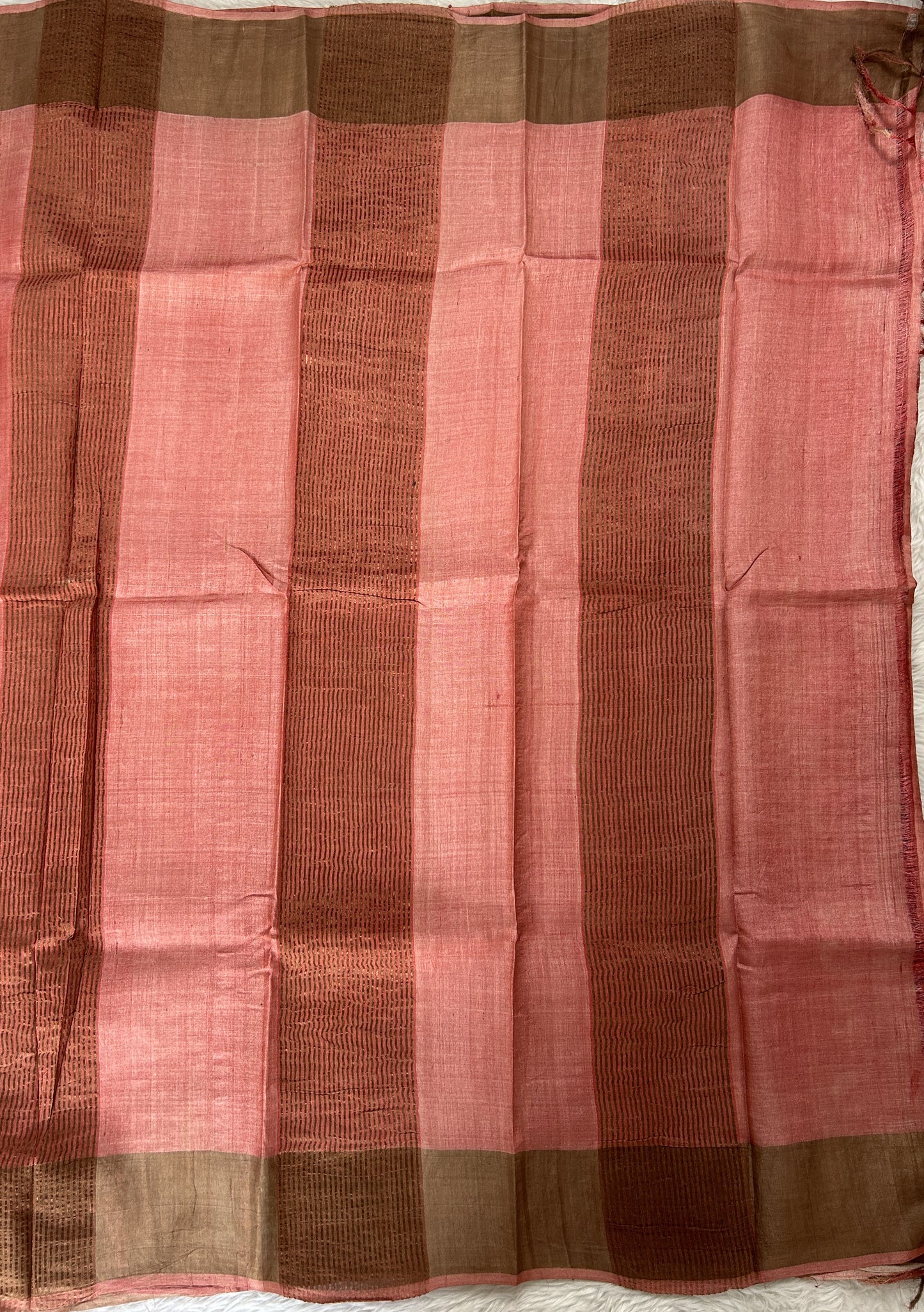 Tussar Silk Saree Rosewood colored Saree complemented with a Pink Colored Zari border. - Sampradaya Designer Studio