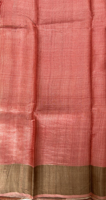 Tussar Silk Saree Rosewood colored Saree complemented with a Pink Colored Zari border. - Sampradaya Designer Studio