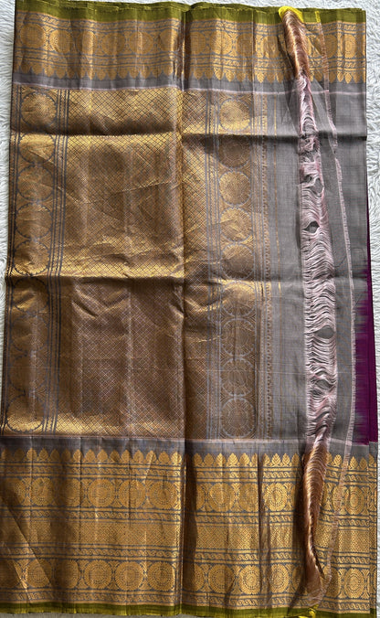 Gadwal Pattu Saree Purple Colored Complemented With a Gray Zari Border - Sampradaya Designer Studio