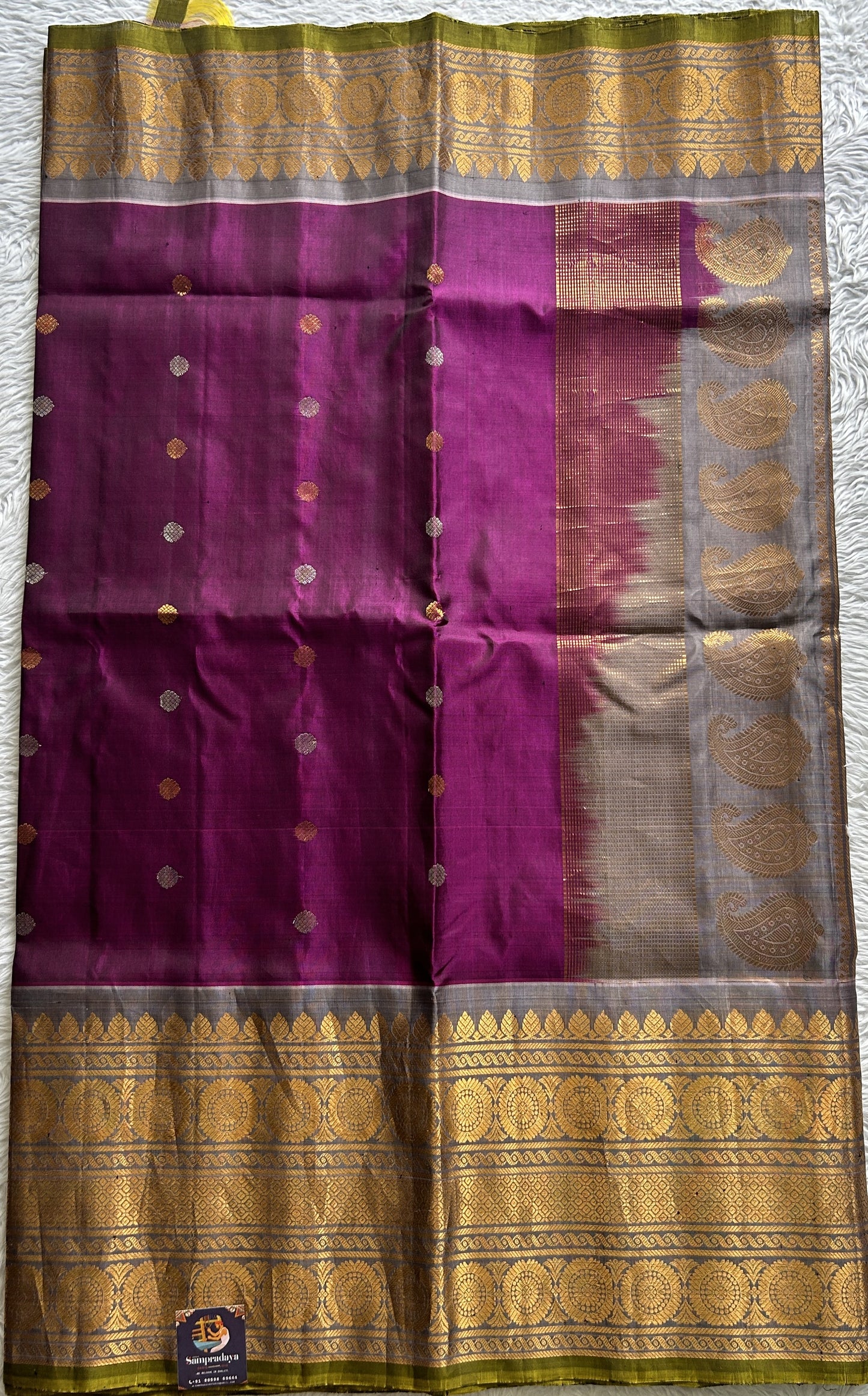 Gadwal Pattu Saree Purple Colored Complemented With a Gray Zari Border - Sampradaya Designer Studio