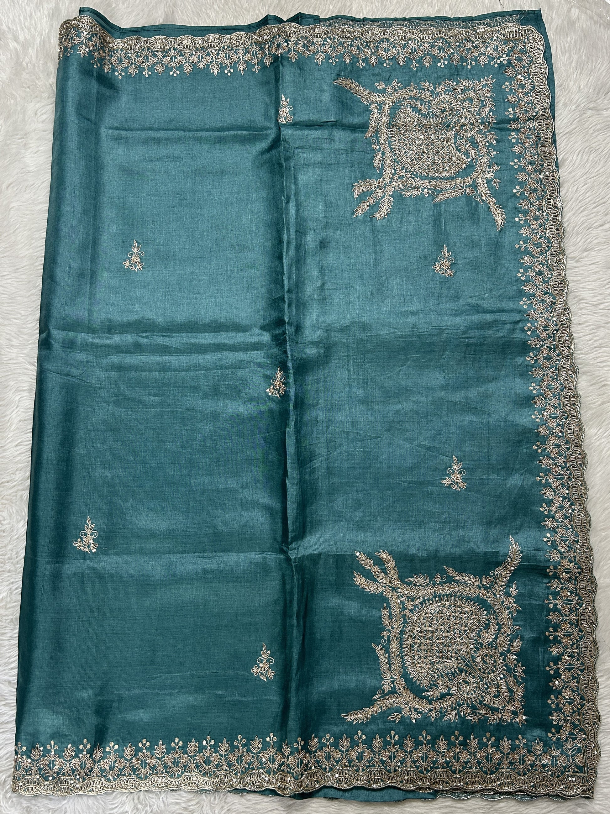 Tussar Handcrafted Designer Sarees Grayish Blue colored Saree complemented with a Hand Embroidery border. - Sampradaya Designer Studio