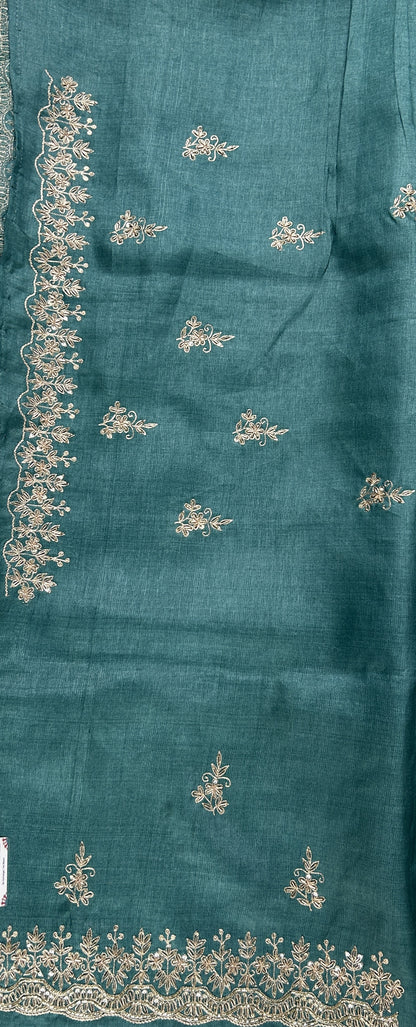 Tussar Handcrafted Designer Sarees Grayish Blue colored Saree complemented with a Hand Embroidery border. - Sampradaya Designer Studio