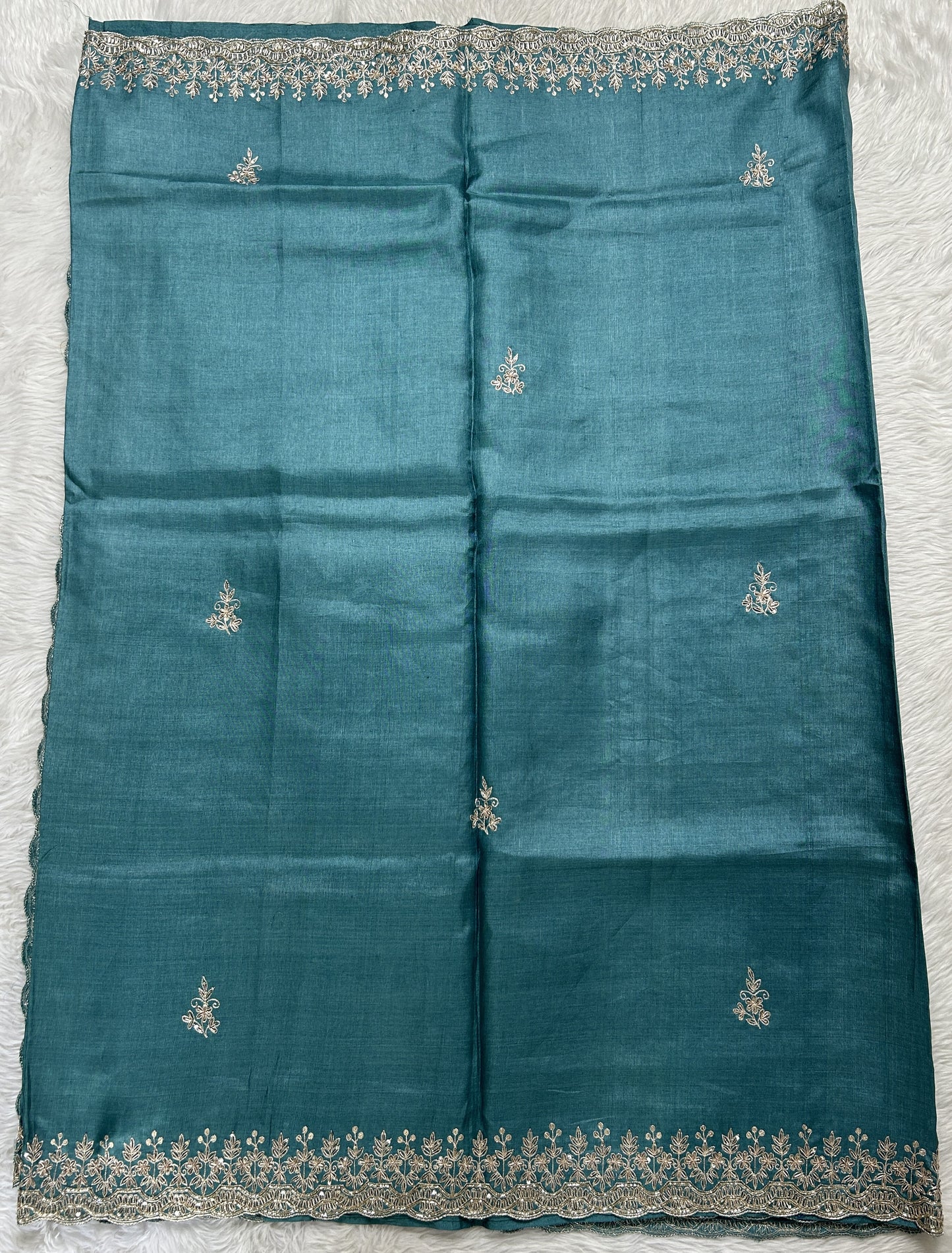 Tussar Handcrafted Designer Sarees Grayish Blue colored Saree complemented with a Hand Embroidery border. - Sampradaya Designer Studio