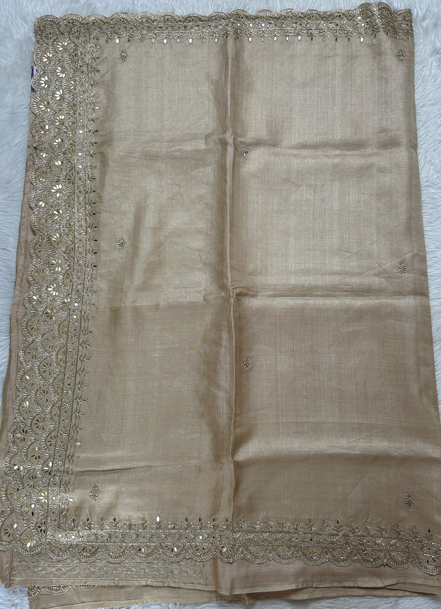 Tussar Handcrafted Designer Sarees Biscuit colored Saree complemented with a Hand Embroidery border. - Sampradaya Designer Studio