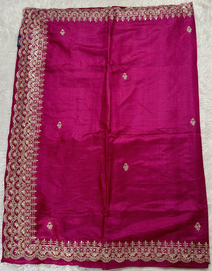 Tussar Handcrafted Designer Sarees Pink colored Saree complemented with a Hand Embroidery border. - Sampradaya Designer Studio