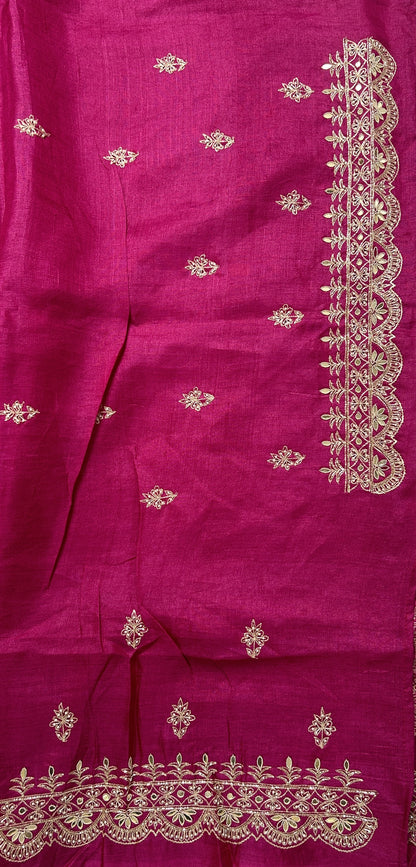 Tussar Handcrafted Designer Sarees Pink colored Saree complemented with a Hand Embroidery border. - Sampradaya Designer Studio