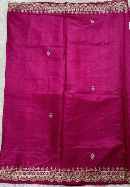 Tussar Handcrafted Designer Sarees Pink colored Saree complemented with a Hand Embroidery border. - Sampradaya Designer Studio