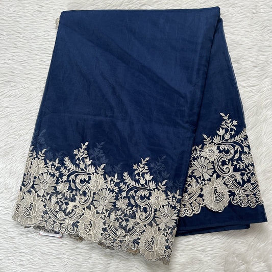 Soft Organza Designer Saree Blue colored Saree complemented with a Machine Embroidery border. - Sampradaya Designer Studio