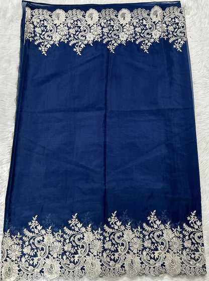 Soft Organza Designer Saree Blue colored Saree complemented with a Machine Embroidery border. - Sampradaya Designer Studio