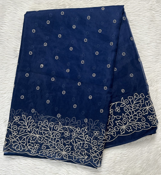 Soft Organza Designer Saree Blue colored Saree complemented with a Machine Embroidery border. - Sampradaya Designer Studio