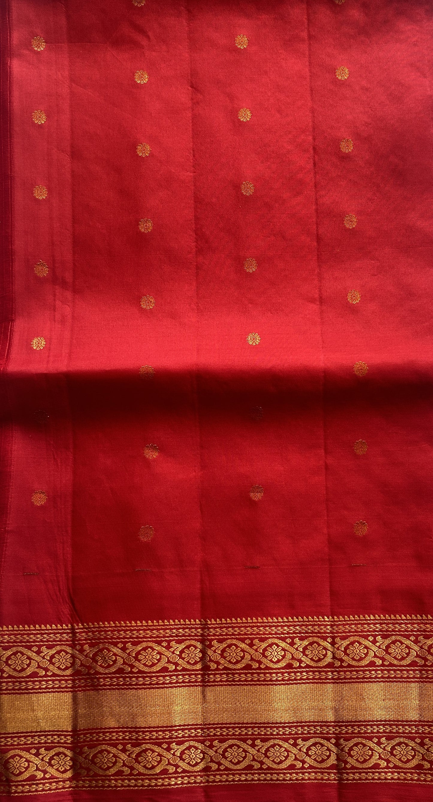 Gadwal Silk Saree Sky Blue Colored complemented with a Red Color Zari Border. - Sampradaya Designer Studio