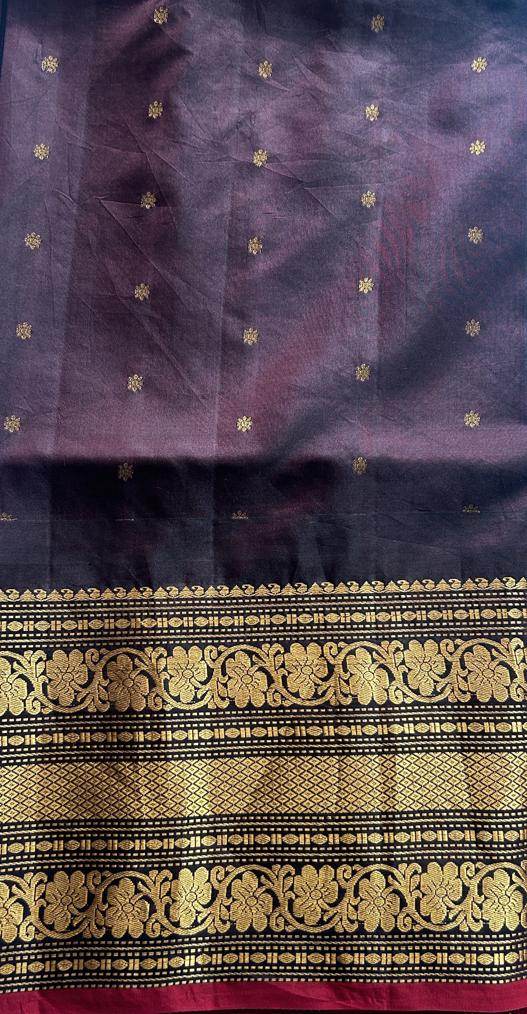 Gadwal Silk Saree Sky Blue Colored complemented with a Brown Color Zari Border. - Sampradaya Designer Studio