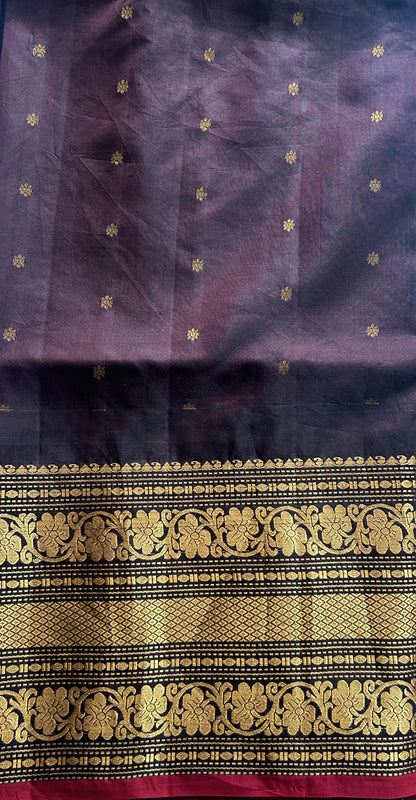 Gadwal Silk Saree Sky Blue Colored complemented with a Brown Color Zari Border. - Sampradaya Designer Studio