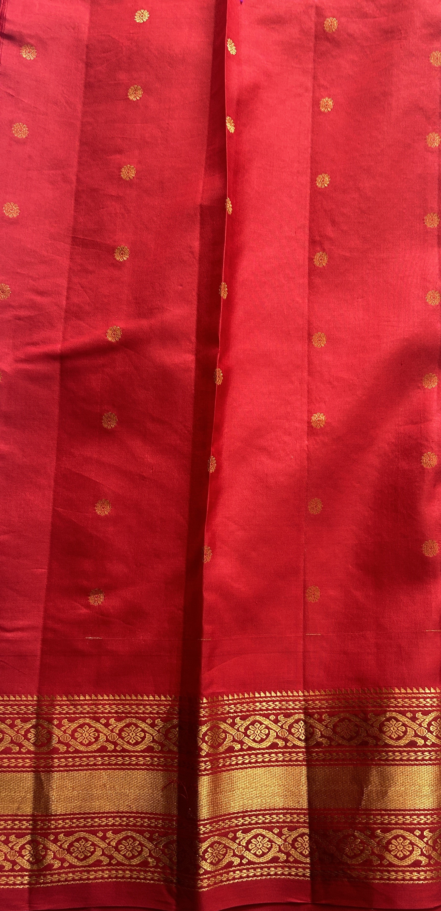 Gadwal Silk Saree Blue Colored complemented with a Red Color Zari Border. - Sampradaya Designer Studio