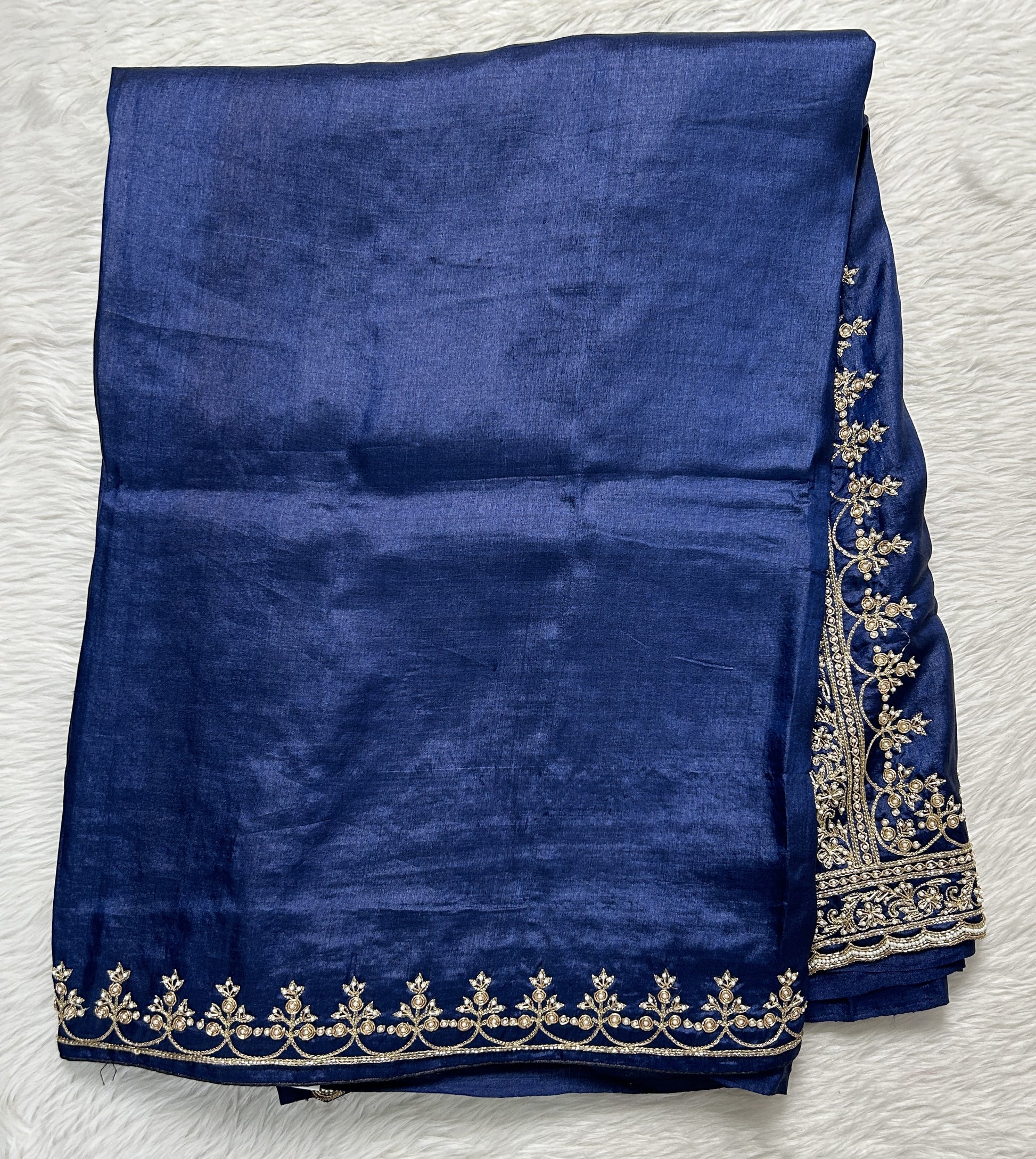 Tussar Handcrafted Designer Sarees Blue colored Saree complemented with a Hand Embroidery border. - Sampradaya Designer Studio