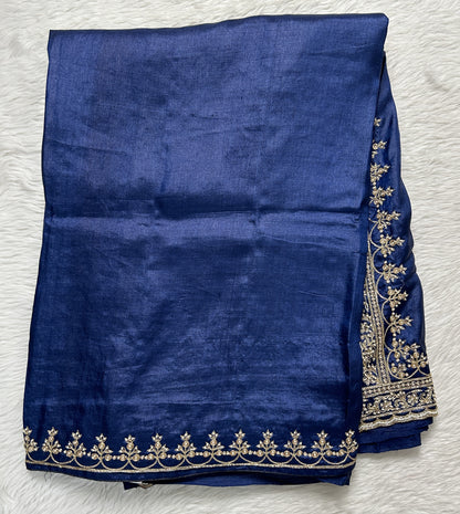 Tussar Handcrafted Designer Sarees Blue colored Saree complemented with a Hand Embroidery border. - Sampradaya Designer Studio