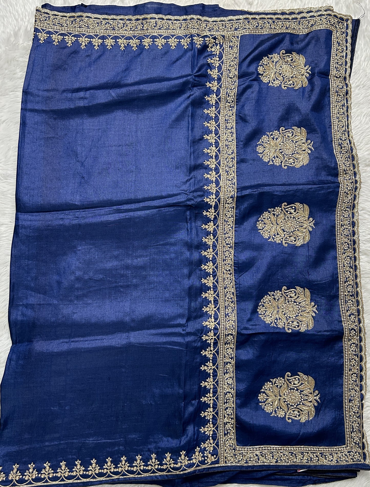 Tussar Handcrafted Designer Sarees Blue colored Saree complemented with a Hand Embroidery border. - Sampradaya Designer Studio