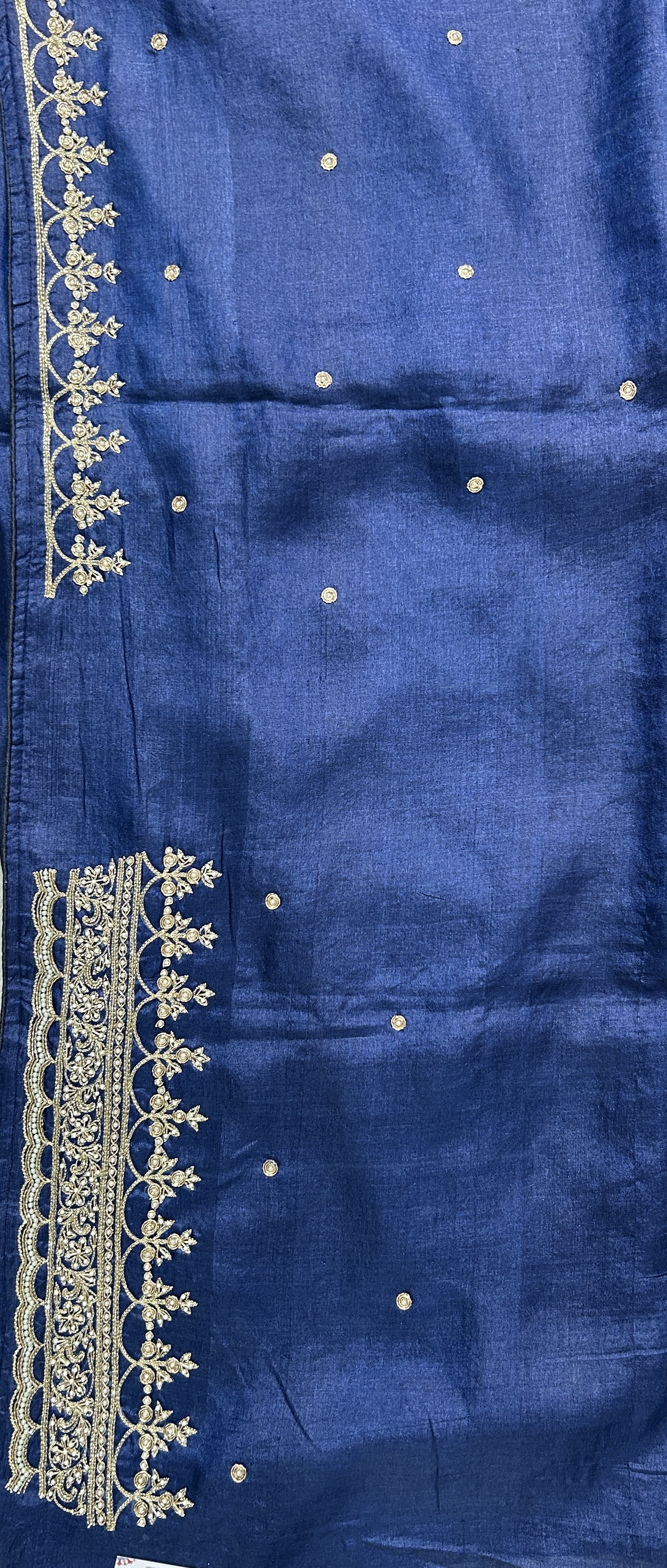 Tussar Handcrafted Designer Sarees Blue colored Saree complemented with a Hand Embroidery border. - Sampradaya Designer Studio