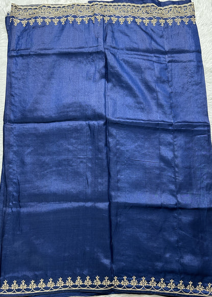 Tussar Handcrafted Designer Sarees Blue colored Saree complemented with a Hand Embroidery border. - Sampradaya Designer Studio