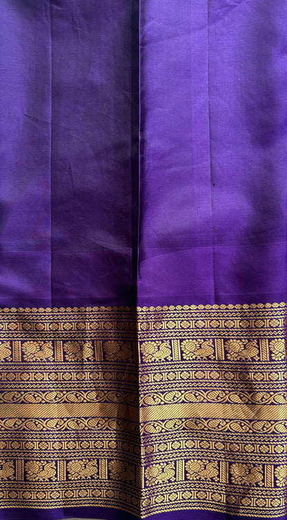 Gadwal Silk Saree Lavender Colored complemented with a Zari Border. - Sampradaya Designer Studio