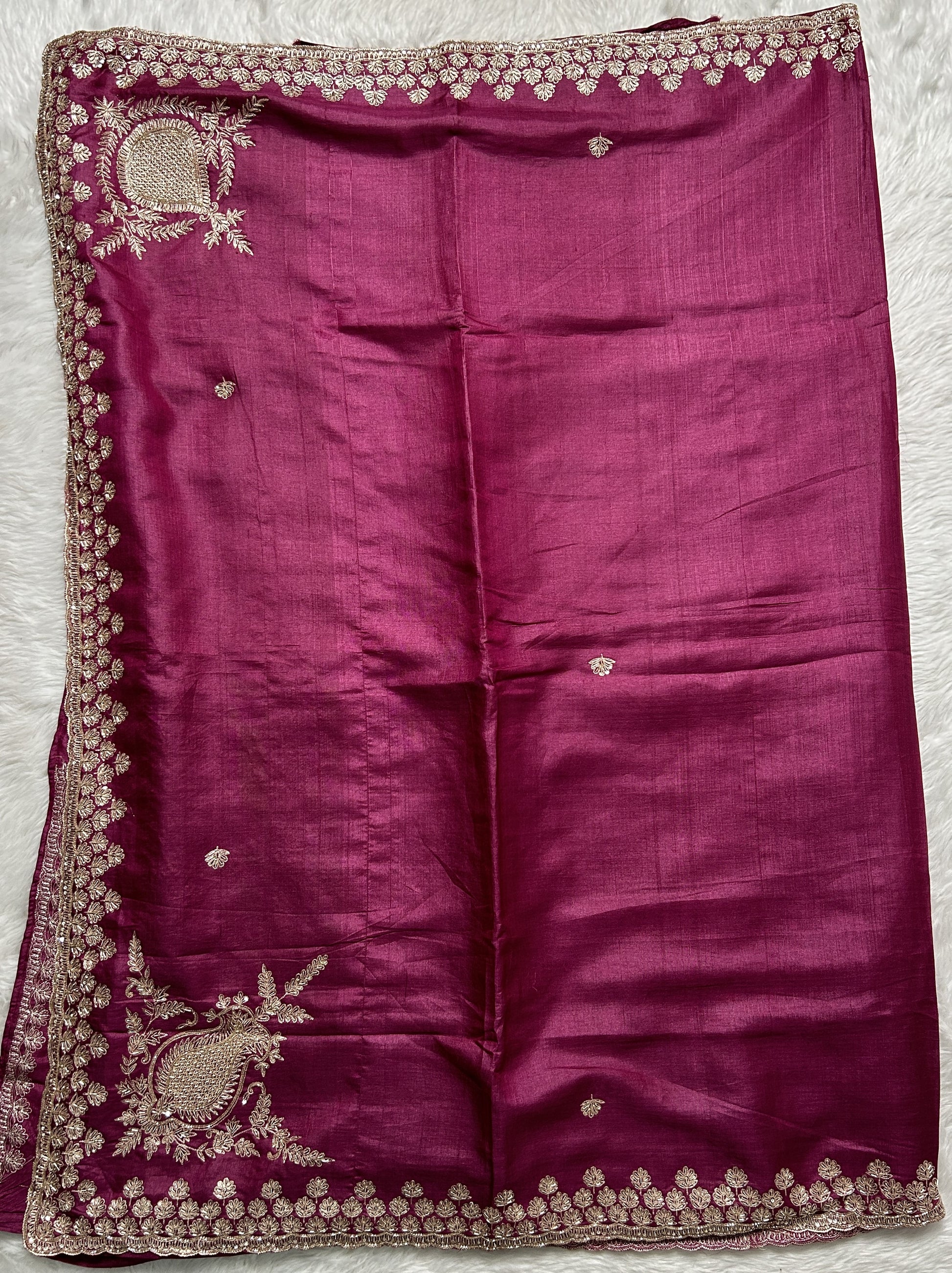 Tussar Handcrafted Designer Sarees Dark Pink colored Saree complemented with a Hand Embroidery border. - Sampradaya Designer Studio