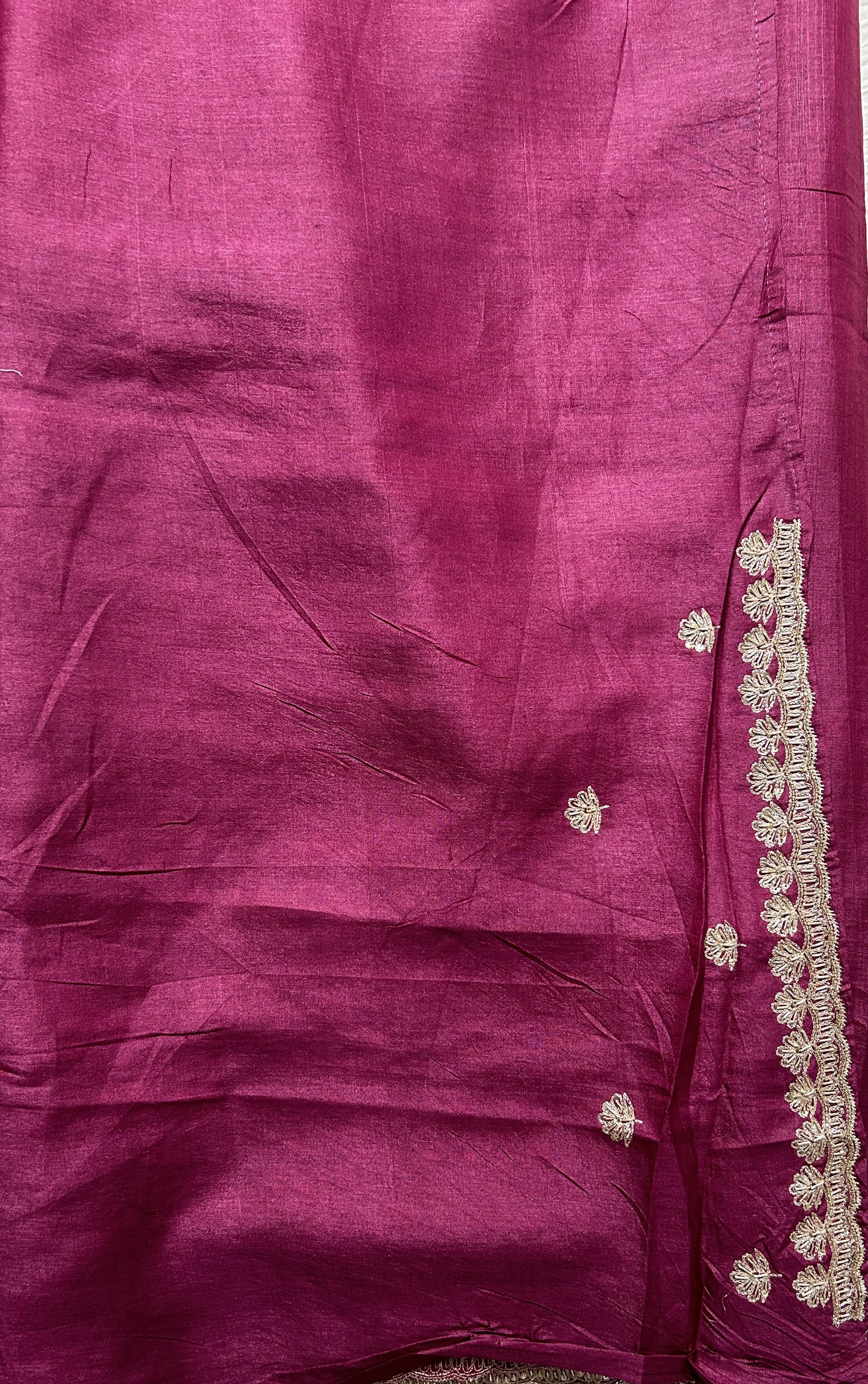 Tussar Handcrafted Designer Sarees Dark Pink colored Saree complemented with a Hand Embroidery border. - Sampradaya Designer Studio